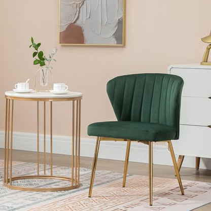 Velvet Dining Chairs Set of 2, Modern Upholstered Vanity Chairs with Golden Metal Legs for Dining Room Kitchen Vanity Patio (Green) - color: Green