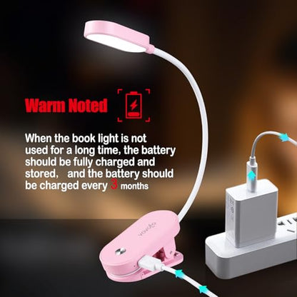 VAVOFO Rechargeable Book Light, 14 LEDs Eye Care Clip On Amber Reading Light for Bookworms Reading in Bed with 9 Colors 9 Brightness (Pink) - color: Pink