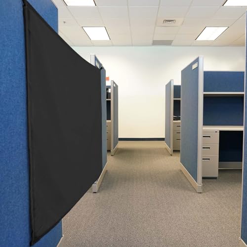 Pinkunn 40 x 48 Inch Office Cubicle Curtain with Stainless Steel Self Adhesive Hook Portable Privacy Door Partition Room Office Divider(Black) - color: Black