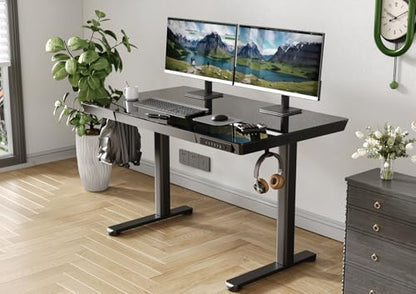 Claiks Glass Standing Desk with Drawers & USB Ports 48x24 Inch, Black - color: Black, size: 48 inch