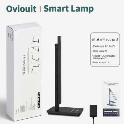 10 in 1 Smart Desk Lamp Led, Desk Light for Colleage Drom Room Office, Eye-Caring Table Lamp with Night Light, Lamp for Desk with 10W Wireless Charger, Dimmable Touch Lamp, Birthday Gifts for Women - color: Black-Pro