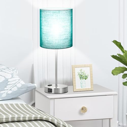 Lynnoland Green Touch Table Lamps Set of 2 with 2 USB & AC Outlet, 3-Way Dimmable Bedside Nightstand Lamps for Bedroom Lamps Living Room Nursery, 800 Lumens 5000K Daylight Bulbs Included - color: Green & Brushed Nickel (Base) - 5000K