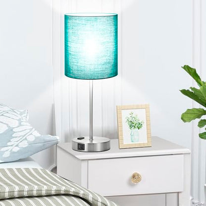 Lynnoland Green Touch Table Lamps Set of 2 with 2 USB & AC Outlet, 3-Way Dimmable Bedside Nightstand Lamps for Bedroom Lamps Living Room Nursery, 800 Lumens 5000K Daylight Bulbs Included - color: Green & Brushed Nickel (Base) - 5000K