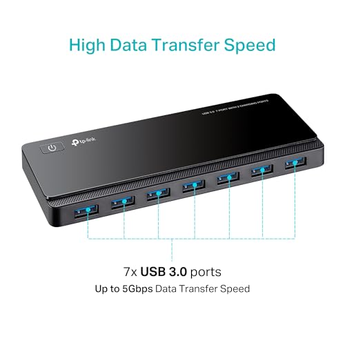 TP-Link Powered USB Hub 3.0 with 7 USB 3.0 Data Ports and 2 Smart Charging USB Ports. Compatible with Windows, Mac, Chrome & Linux OS, with Power On/Off Button, 12V/4A Power Adapter(UH720)