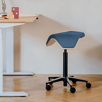 Branch Saddle Chair, Ergonomic Rolling Stool | Birch Plywood Frame and Recycled Seat Fabric, Height Adjustable Saddle Seat for Active Sitting and Better Posture, Pacific - color: Pacific