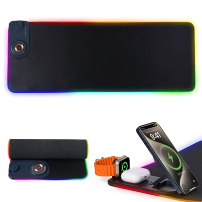 RGB Gaming Mouse Pad, Wireless Charging Mousepad, Mouse Mat - color: black+3 in 1