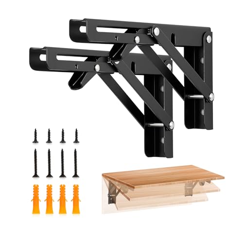 JOY DECOR Matte Black Folding Shelf Brackets, 8 Inch, 2 Pack - size: 8 Inch