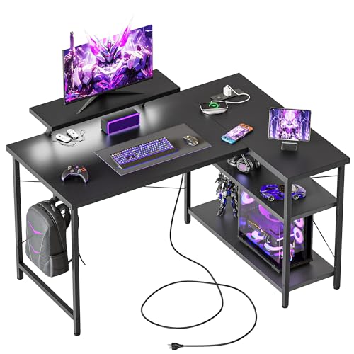Mericonia 40 in Corner Desk with Monitor Stand, Small L Shaped Gaming Desk - color: Black, size: 40 inch