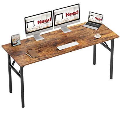 Need Home Office Desk - 62 Inches Large Computer Desk Sturdy Black Table Foldable Desk Gaming Computer Table No Assembly Required Rustic Brown AC5FB(157.5 * 60) | Black Frame Writing Gaming Work Table/Foldable Home Office Desk/Sewing Table, No Assembly Re