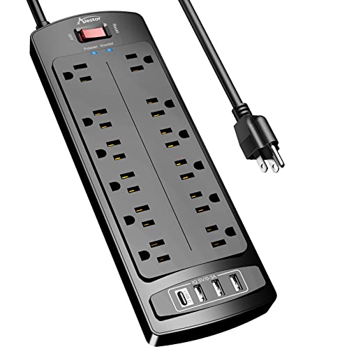 ALESTOR 6 Ft Surge Protector Power Strip with 12 Outlets and 4 USB Ports | 2700 Joules, 6 Feet Heavy Duty Extension Cord with Multiple Outlets for Home, Office, Dorm Room, ETL Listed, Black - color: Black, size: 6 Ft