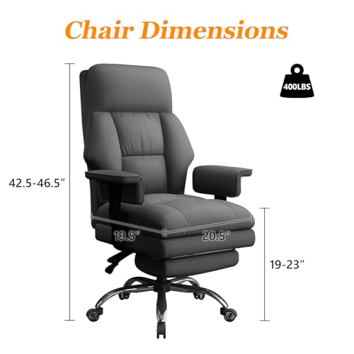 Office Chair with Leg Rest, Leather High Back Executive Office Chair with Wheels, Ergonomic Desk Chairs with Lumbar Support for Home Office - color: All Gray