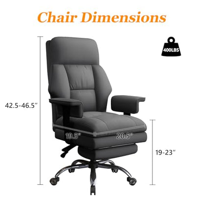 Office Chair with Leg Rest, Leather High Back Executive Office Chair with Wheels, Ergonomic Desk Chairs with Lumbar Support for Home Office - color: All Gray