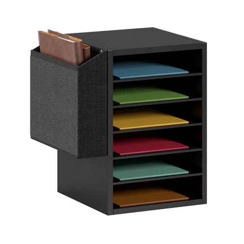 Unionly 6 Tier Adjustable Mail Sorter,Wood Paper Organizer for Class,Office | Office Mailbox with name slot,Literature Organizer with side pocket,Wooden File Storage Organizer for school,classroom,office - color: Black, size: Standard 6 Slots