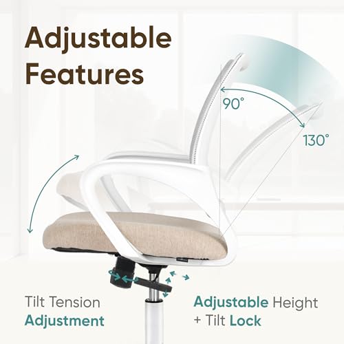 ETONEX Office Chair with Ergonomic Mid Back Cushion Lumbar Support Adjustable Swivel Rolling Computer Gaming Desk Chair Comfy Mesh Seat Wheels Home Executive Use (1, Beige) - color: Beige