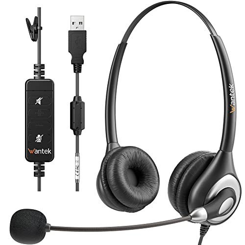 Wantek Corded USB Headset with Microphone Noise Cancelling & in-line Controls, Computer Headphones for Laptop PC Skype Zoom Webinar Classroom Home Office Business, Clear Chat, Ultra Comfort(UC602) - color: Light Black