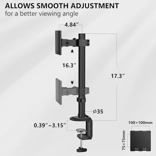 WALI Heavy Duty Single Monitor Arm Desk Mount for 13-49 Inch Screens, Ultrawide Monitor Stand with Full Motion Tilt, Swivel, Rotation, Holds up to 44 lbs, C-Clamp Mount for VESA 75/100mm,(M001S) - size: 13"-49", style: Single