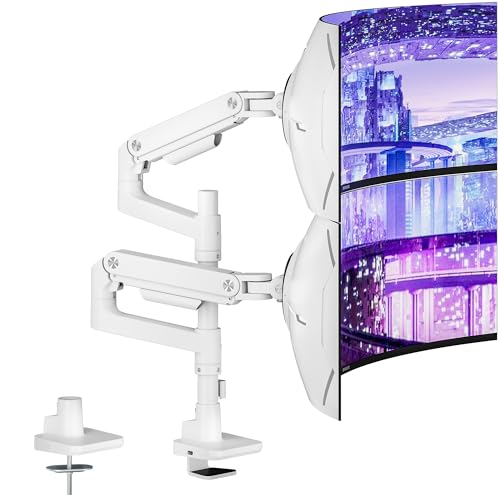 Dual Monitor Arm Desk Mount for 17-49 Inch Monitors Holds 44 lbs, White - color: White, size: Dual Monitor Mount - Standard