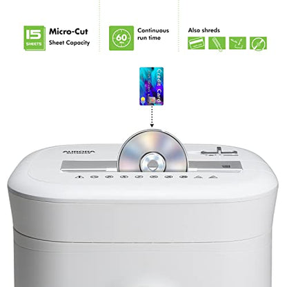 Aurora Heavy Duty Anti-Jam 15-Sheet Crosscut Shredder/60 Min Run Time/ 6-Gallon Pullout Basket, White - style: 15-Sheet CrossCut/AntiJam 60-min