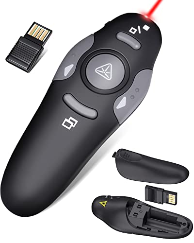 Wireless Presentation Clicker for PowerPoint Presentations, USB Dongle Presenter Remote with Laser Pointer Slide Clickers for Mac/Windows/Linux, Computer/Laptop, Google Slide/PPT/Keynote - style: Battery