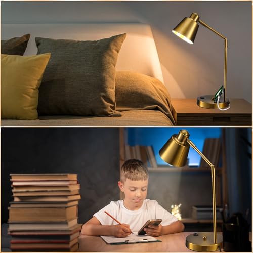 Anxingtools LED Desk Lamp with Dual USB Charging Ports, 100% Metal, 270° Swivel Arms, Soft White Light (3000K), Bedside Reading Lamp, Home Office Lamp(Golden) - color: Golden