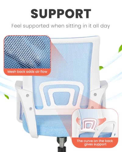 NEO CHAIR Office Computer Chair Ergonomic Mid-Back Mesh Desk Chair, SkyBlue | Breathable Mesh Back with Lumbar Support, Height Adjustment, Smooth Rolling Casters for Home Office, Study or Gaming Setup - color: Sky Blue-fabric