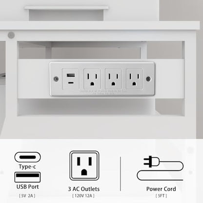 Natwind 3 Tier Large Printer Stand, 24"x20", with Charging Station,White - color: White, size: 23.6''x19.7''