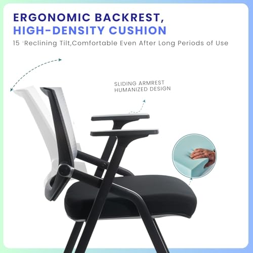 16 Pack Conference Room Chairs, Folding Office Desk Chair with Lumbar Support and Sliding Armrest, Stackable Office Guest Chairs & Reception Chairs - color: Grey, size: 16 Pack
