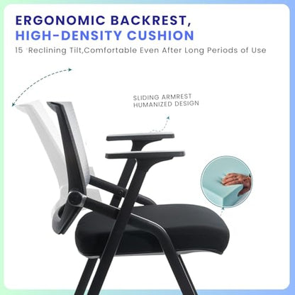 2 Pack Stackable Conference Room Chairs with Paddle Folding Office Foldable Desk Chair Mesh Back and Arms for Conference Meeting Guest Reception Home Office Training Room Chair Black - color: Black, size: 2 Pack