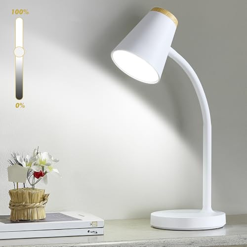 EJIAXIN Desk Lamp for College Dorm Room - Small LED Desk Lamp Touch Dimmable Reading Light for Home Office - Adjustable Flexible Gooseneck Table Lamp for Bedside Bedroom Nightstand White - color: White