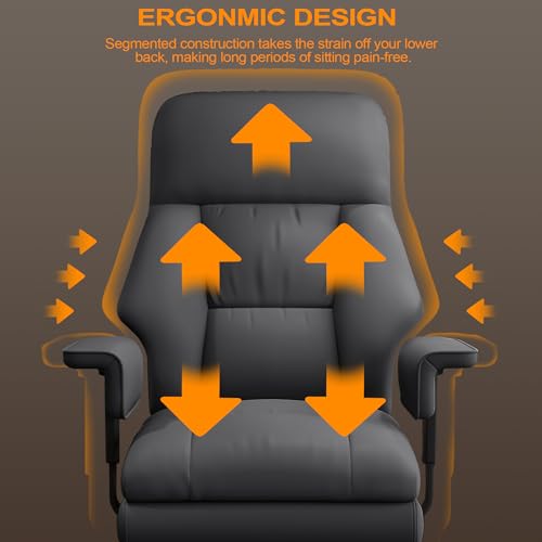 Office Chair with Leg Rest, Leather High Back Executive Office Chair with Wheels, Ergonomic Desk Chairs with Lumbar Support for Home Office - color: All Gray