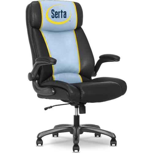 Serta Big and Tall Office Chair with Lumbar Support, Flip Arm Leather Chair | Torrington Ergonomic 400lb Capacity Office Chair, Back Support, Adjustable Height and Tilt, Home Office Gaming Chair, Black - color: Black, size: 400 lbs
