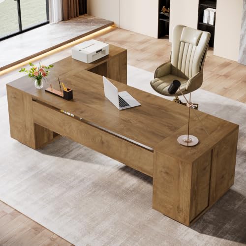 Tribesigns 85.8-Inch L-Shaped Executive Desk, Natural Oak - color: Natural Oak