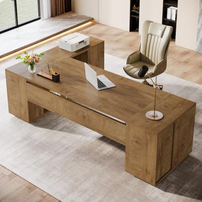 Tribesigns 85.8-Inch L-Shaped Executive Desk, Natural Oak - color: Natural Oak