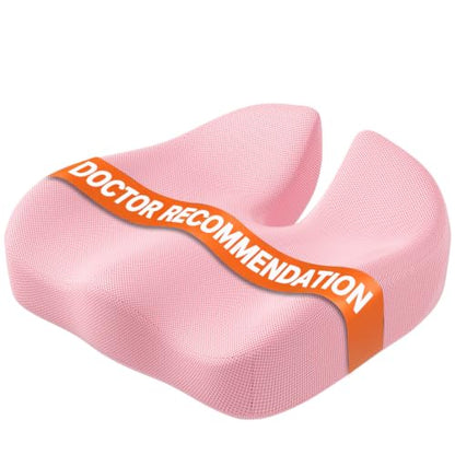 Seat Cushion, XL Large Memory Foam Cushion for /Office Chair/Car/Wheelchair - color: Pink