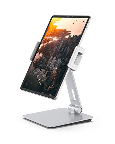 Maxonar Tablet Stand for Desk, 360° Adjustable Aluminum Alloy Swivel iPad Charging Tablet, iPad Pro Air Mini Tablet Holder for Bed Store POS Showcase Kitchen Office Drawing Desktop (6-13''), Silver - color: Silver