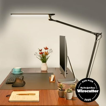 UPLIFTDESK E7 LED Desk Lamp - Adjustable 3 Color Modes, Dimmable Home Office Desk Light for Standing Desk, Dual Monitors, Aluminum Task Lamp (Silver Base) - color: Black Lamp Silver Base