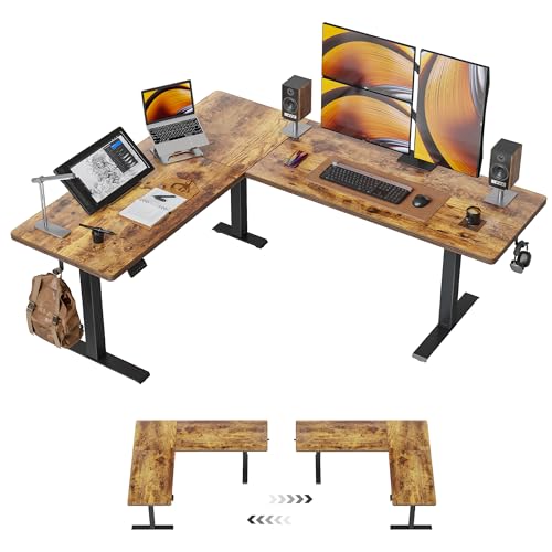 CubiCubi 75“ x 63" L Shaped Standing Desk Adjustable Height, Electric Corner Desk, Sit Stand Home Office Desk with Splice Board, Rustic Brown - color: Rustic Brown, size: 75x63