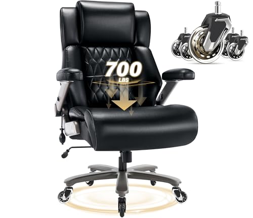 700lbs Big and Tall Office Chair - Heavy Duty Executive Chair | Dynamic inflatable lumbar support; Anti-flattening spring cushion; Breathable Tech-Leather fabric; Zero-wobble metal base - color: Black
