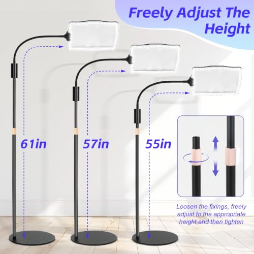 Large Floor Magnifying Glass with Light and Stand, 48-LED Lighted | Lighted Adjustable Height Floor Magnifying Lamp with 360° Flexible Gooseneck, Hands Free Magnifier for Close Work Reading