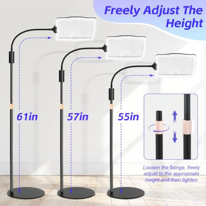 Large Floor Magnifying Glass with Light and Stand, 48-LED Lighted | Lighted Adjustable Height Floor Magnifying Lamp with 360° Flexible Gooseneck, Hands Free Magnifier for Close Work Reading