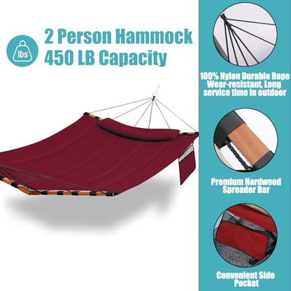 TegerDeger 12FT 2 Person Hammock with V Shaped Spreader Bar -Red - color: Red
