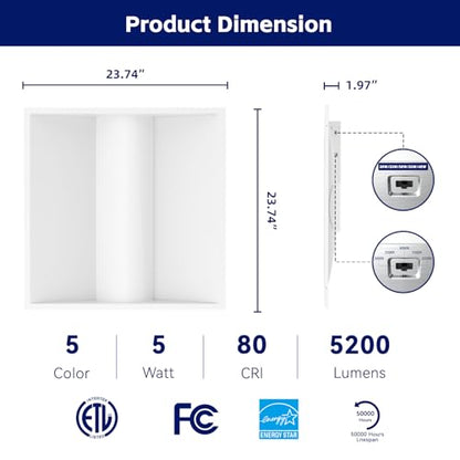 12Pack 2x2 FT LED Center Basket Troffer Light, 5CCT Color Tunable 3000/3500/4000/5000/6500K, Watt Adjustable 40W/35/30/25/20W, 0-10V Dimmable Drop Ceiling Lights, 120-277V-ETL Qualified - size: 2X2 12Pack