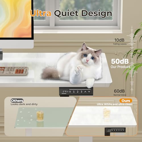 JOY worker Electric Glass Standing Desk, 40" Small Drafting Table on Wheels - color: White Glass, size: 40" * 20"