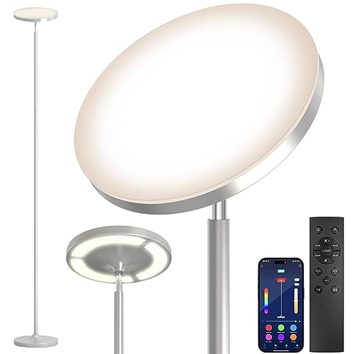 Keepsmile Silver Double Side Lighting LED Floor Lamp with Remote Smart App - color: Silver
