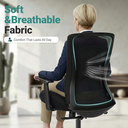 Big and Tall Home Office Desk Chair 400lb Capacity for Heavy People, Ergonomic Wide Mesh Desk Chair with Stepless Recline & Lock, 5.5" Thick Cushion, High Back, Adjustable Height & Armrests - color: Black
