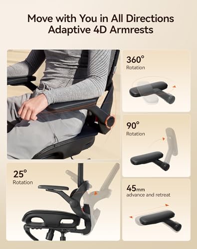 SIHOO B100 PRO Ergonomic Mesh Office Chair with Footrest | Desk Chair With Adaptive Lumbar Support, Wide Headrest, 360° Rotatable Flip-Up Armrests, Black - color: Ink Black, size: Pack of 1