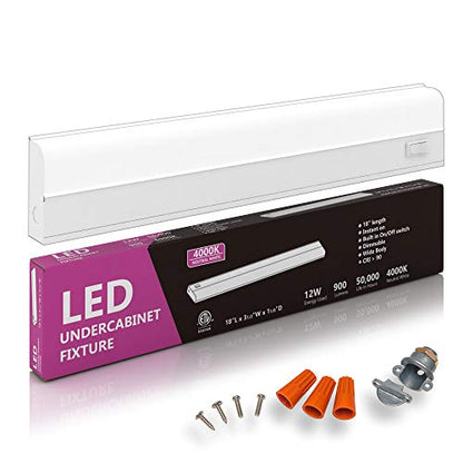 18" Hardwired Under Cabinet Light, 4000K Cool White, ETL, 900 lm, Dimmable - color: 4000K CoolWhite, size: 18 INCH