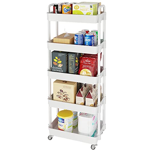 5 Tier Rolling Cart with Wheels, Utility Storage Carts,White - color: White, size: 5-Tier