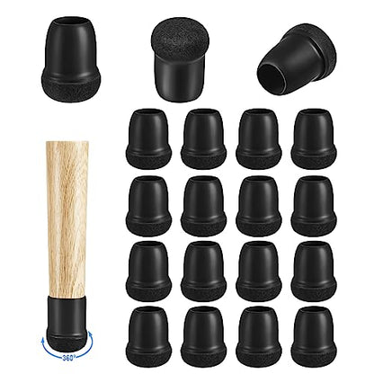 16 Pack Chair Leg Floor Protectors for Hardwood Floors, Round Rubber Furniture Sliders, 360°Felt Pad Bottom Wrapped Thickening Silicone Furniture Legs Caps Covers(Round,Black-S) - size: Black-S