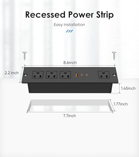 45W USB C Recessed Power Strip, Ultra Thin Flat Plug Recessed Outlet, 4 AC Outlets & 3 USB Port, Flush Mount for Conference Rooms, Office Tables, Furniture-6FT Cord - size: 6FT, style: 45W-2C1A-Black